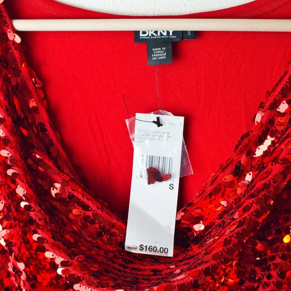 DKNY Red Sequined Top Size S NWT - Picture 5 of 7